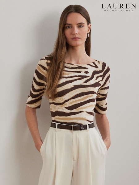 Lauren Ralph Lauren Cream Judy Zebra Print Quarter Sleeve Jersey Top (W22932) | € 108