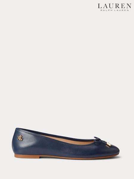 Lauren Ralph Lauren Blue Jayna Leather Flat Ballet Pump Shoes (W22934) | € 157