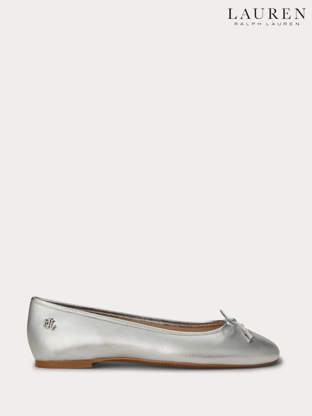 Lauren Ralph Lauren Silver Jayna Leather Flat Ballet Pump Shoes (W22941) | €170