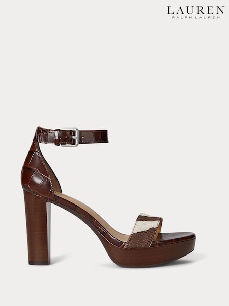 Lauren Ralph Lauren Sylvia Zebra Print Block Heel Brown Sandals (W22944) | € 248