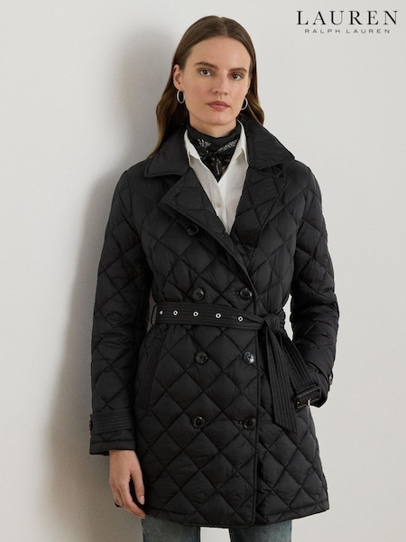 Lauren Ralph Lauren Quilted Belted Black Trench Coat (W22947) | €407