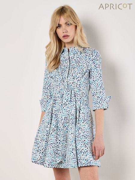 Apricot Blue Mini Leaf Poplin Tie Dress (W22976) | €63