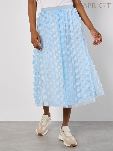 Apricot Blue Appliqué Ombre Flower Print Skirt (W22978) | €51