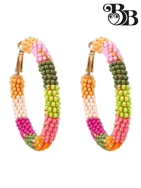 Bibi Bijoux Pink Multicolour Beaded Hoops Earrings (W22992) | €35