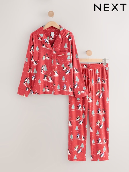 Rdeča s pingvinom - Cosy Button Through Long Sleeve Pyjamas (W23007) | € 38
