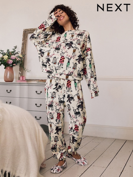 Cream Christmas Dog Long Sleeve Pyjamas (W23009) | €38