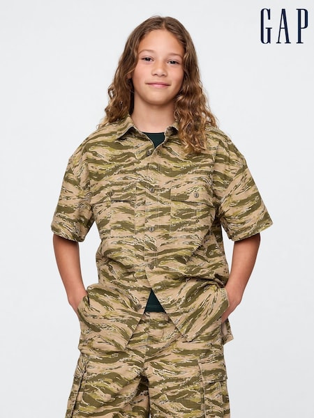 Gap Green Camo Ripstop Utility Shirt (4-13yrs) (W23059) | €33
