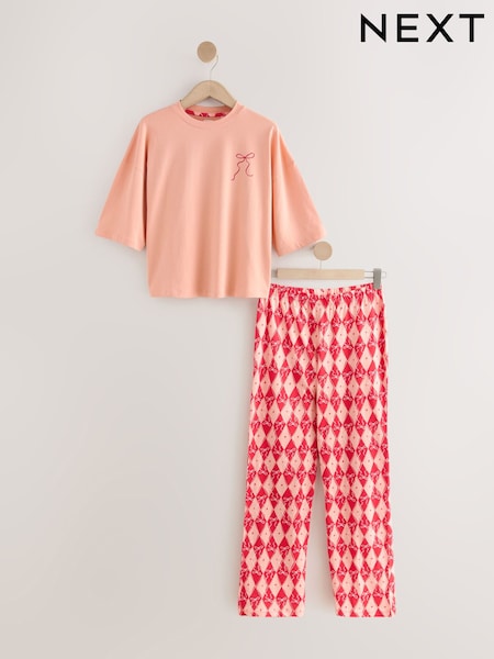 Peach Pink Cotton Short Sleeve Pyjamas (W23063) | €28