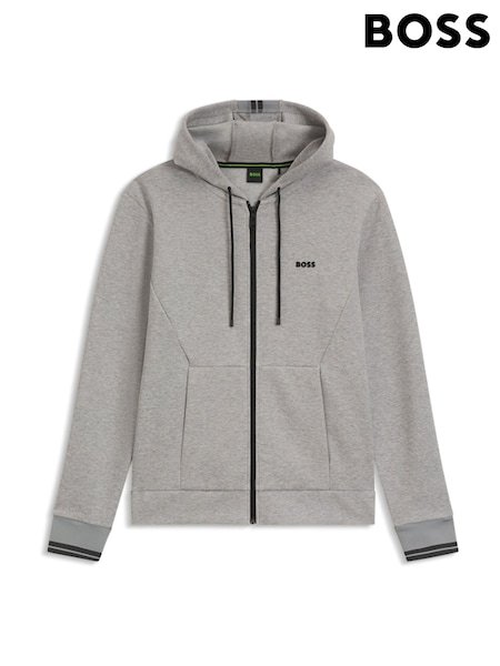 BOSS Silver Logo Zip Through Hooded Sweat Top (W23126) | €264