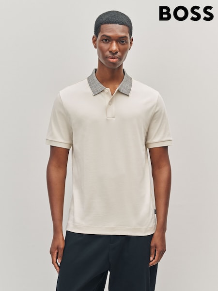 BOSS White Parlay Contrast Collar Polo Shirt (W23131) | R$ 1.175