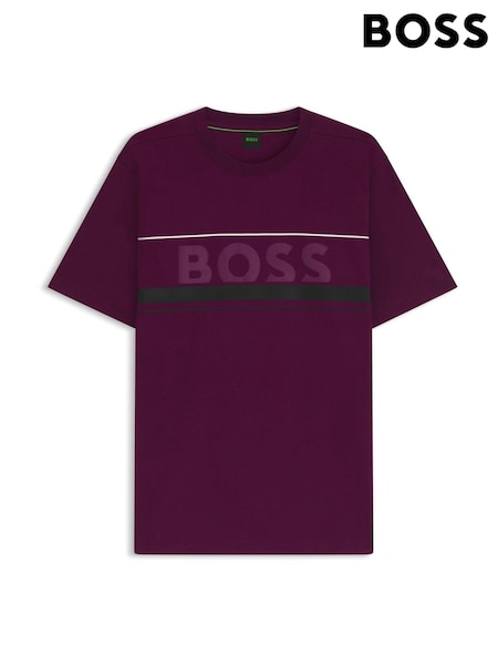 BOSS Pink Embossed Logo Stripe Detail T-Shirt (W23152) | €83