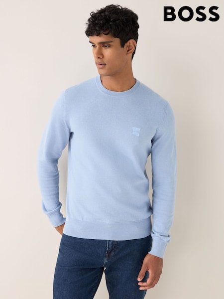 Azul - BOSS Kanovano Crew Neck Logo Sweatshirt (W23174) | R$ 1.175