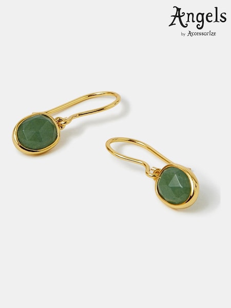 Angels By Accessorize Gold 14ct Plated Aventurine Drop Earrings (W23195) | ₪91