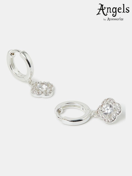 Angels By Accessorize Silver Sterling Plated Clover Drop Hoop Earrings (W23196) | €26