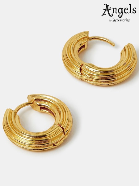 Angels By Accessorize Gold 14ct Plated Chunky Ridge Hoop Earrings (W23202) | €26