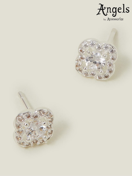 Angels By Accessorize Silver Sterling Plated Diamanté Clover Stud Earrings (W23210) | €26