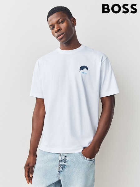 BOSS White Regular Fit Graphic Print T-Shirt (W23211) | AED402