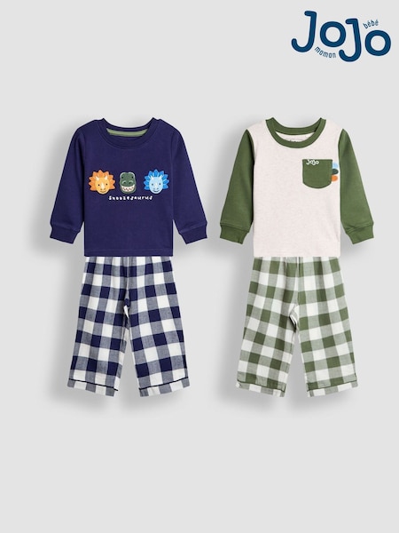 JoJo Maman Bébé Navy Dinosaur Character Mix And Match 2 Pack Pyjamas (W23261) | €38.50