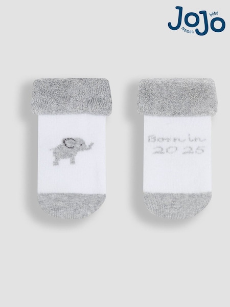 JoJo Maman Bébé White 2-Pack Born In 2025 Baby Socks (W23273) | €7.50