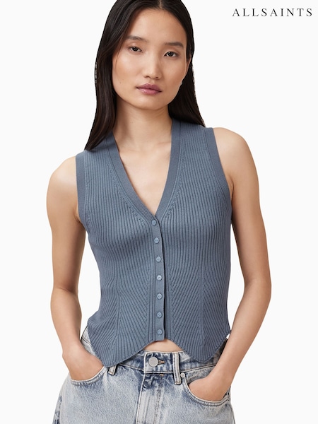 AllSaints Grey Cruz Waistcoat (W23305) | ₪548