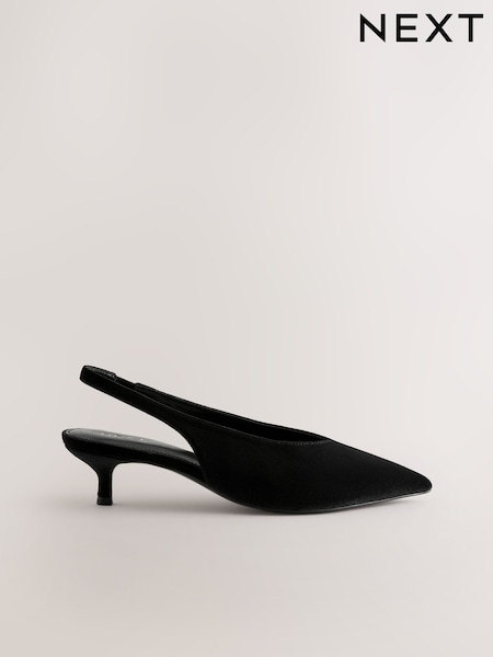 Black Velvet Forever Comfort® Point Toe Low Slingback Kitten Heels (W23341) | 126 QAR