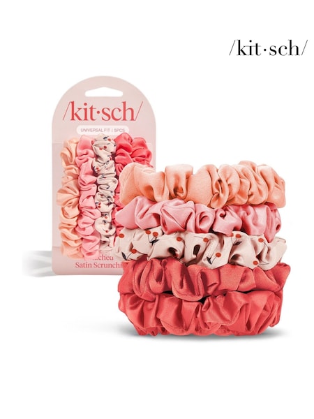 Kitsch Assorted Cherry Blossom Ruched Satin Scrunchies 5 Piece Set (W23365) | €10.50