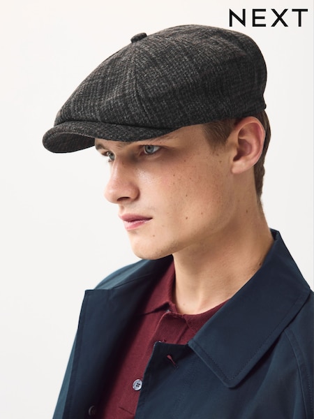 Dark Grey Check Baker Boy Hat (W23380) | AED87