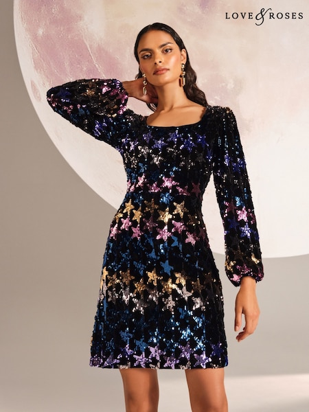 Love & Roses Multi Star Sequin Velvet Mini Dress (W23409) | €99