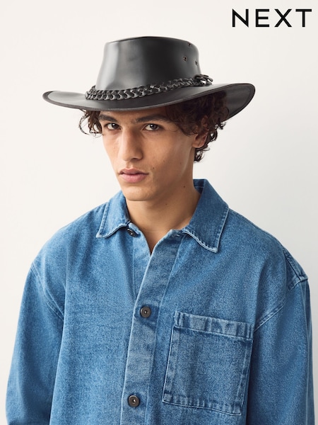 Brown Brown Leather Cowboy Hat (W23462) | €41