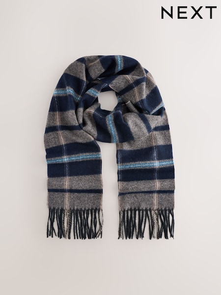Navy Blue Neutral Check Scarf (W23509) | €23