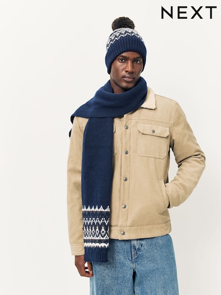 Azul marino con grecas alpinas - Bobble And Scarf Set (W23550) | 36 €