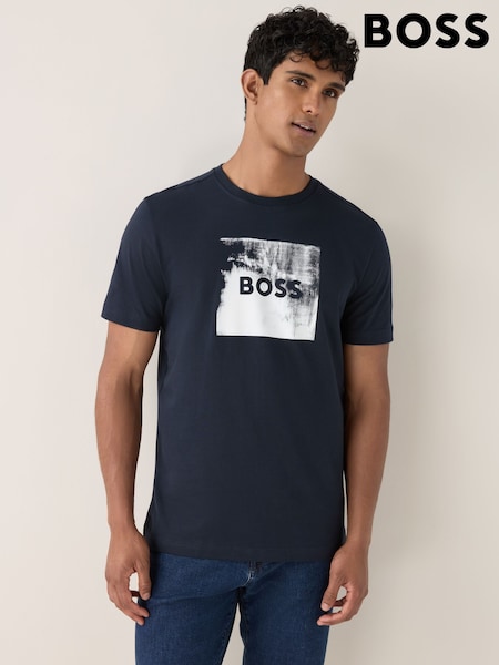 BOSS Blue Regular Fit Graphic Print T-Shirt (W23570) | 335 QAR