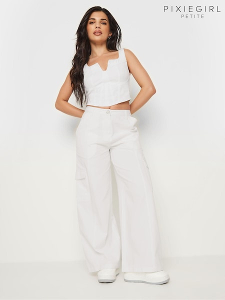 PixieGirl Petite White White Cargo 100% Cotton Trousers (W23612) | ₪171