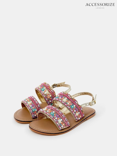 Accessorize Pink Girls Flower Beaded Strap Sandals (W23713) | AED182