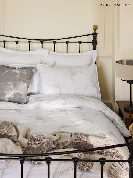 Laura Ashley Grey Caerleon Floral Print 100% Cotton Duvet Cover and Pillowcase Set (W23729) | €53 - €99