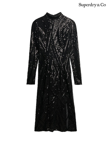 Superdry Black Open Back Long Sleeve Midi Dress (W23753) | €140