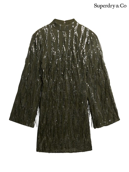 Superdry Green Fringe Sequin Mini Dress (W23757) | R$ 940