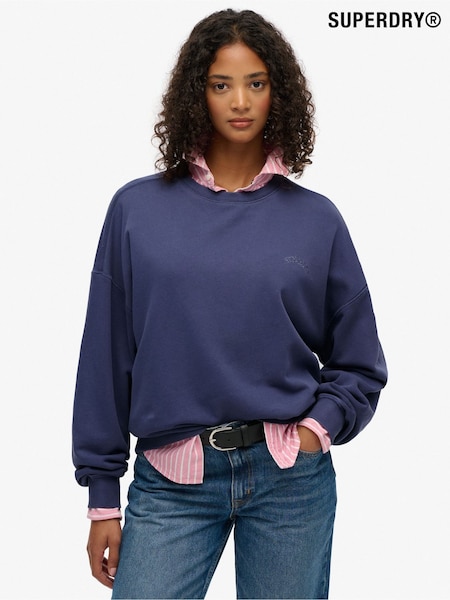 Superdry Blue Essential Logo Garment Dyed Crew Sweatshirt (W23768) | €65