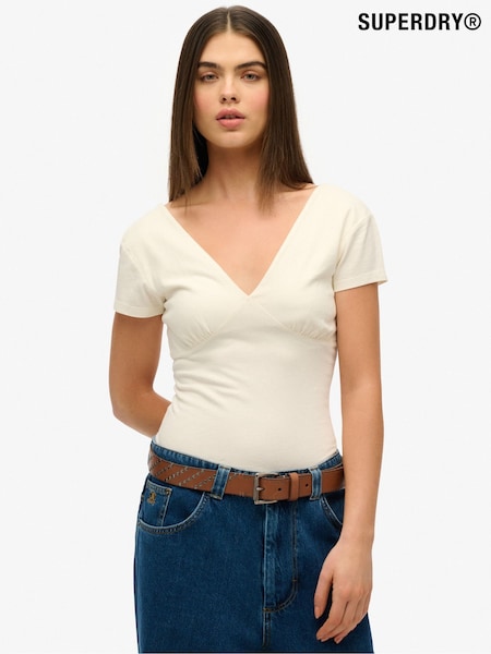 Creme - Superdry Country Club Stripe Top (W23774) | R$ 245