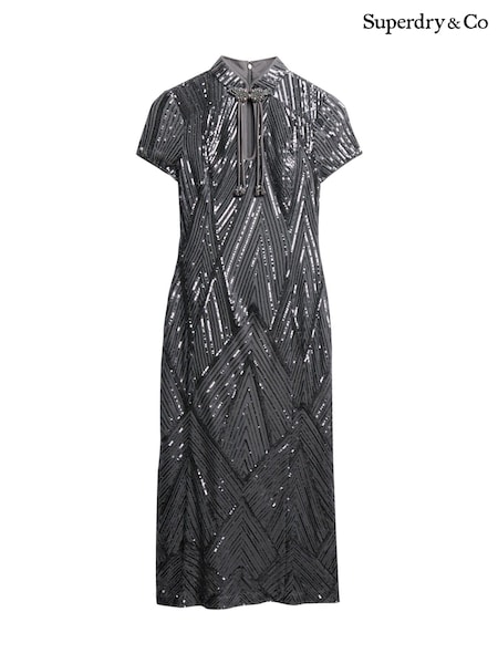Superdry Grey Mandarin Sequin Midi Dress (W23786) | €140