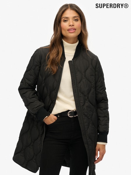 Negro - Superdry Longline Quilted Liner Jacket (W23821) | 130 €