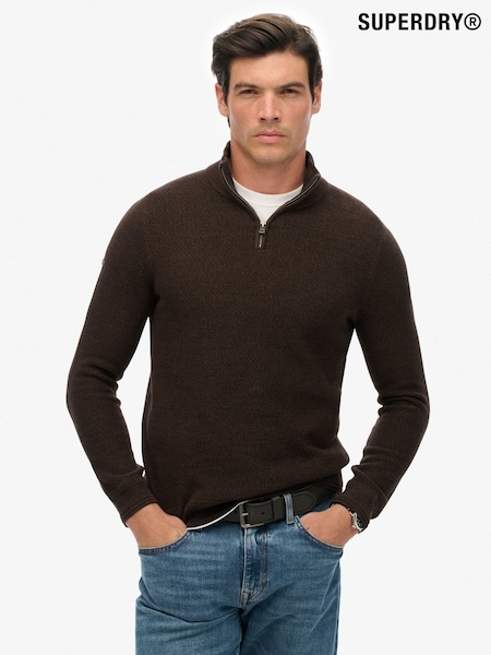 Superdry Brown Cotton Texture Half-Zip Jumper (W23838) | €91