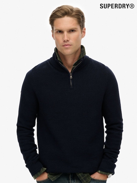 Superdry Blue Cotton Texture Half-Zip Jumper (W23844) | €87