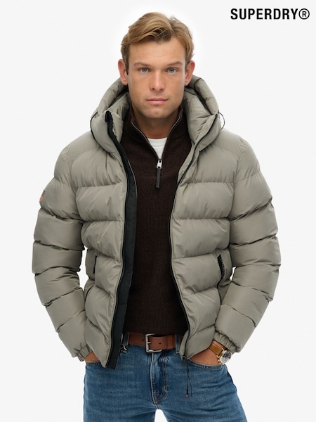 Superdry Light Khaki Green Hooded Sports Puffer Jacket (W23877) | €144