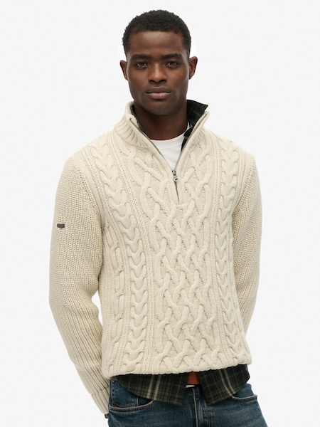 Superdry Cream Jacob Cable Knit Half Zip Jumper (W23891) | €83
