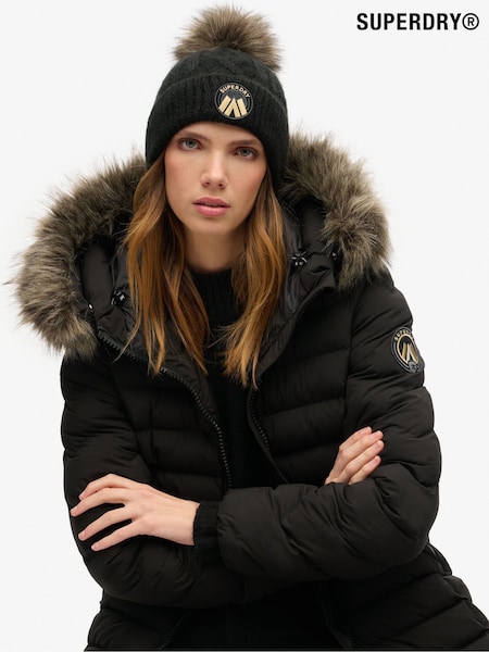 Superdry Black Cable Luxe Knit 100% Cotton Beanie Hat (W23910) | €32