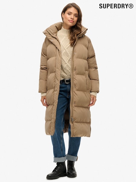 Superdry Brown Longline Hooded Puffer Jacket (W23916) | €191