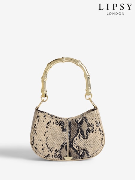 Ефект зміїної шкіри - Lipsy Mini Top Handle Bag with Bamboo Style Handle (W23946) | 1 923 грн