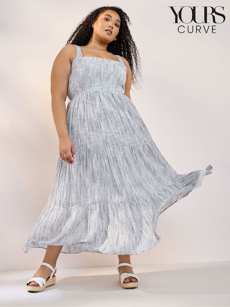 Yours Curve Blue Tiered Shirred 100% Cotton Sundress (W23957) | 2,043 UAH