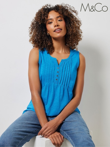M&Co Bright Blue Sleeveless 100% Cotton Henley Vest (W23973) | €25
